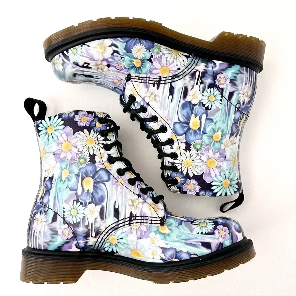 DR. MARTENS | Pascal Paint Slick Backhand Purple White Floral Drip Boots US 7 - Picture 4 of 13